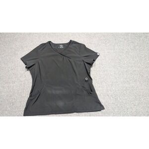 Cherokee Infinity Scrub Top Women 2XL Black Uniform Pockets V Neck Short Sleeves